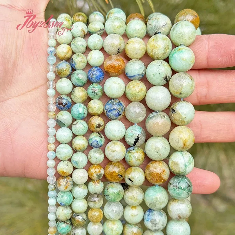 Natural Azurite Round Smooth Stone Beads For Necklace Bracelet Jewelry Making Strand 15