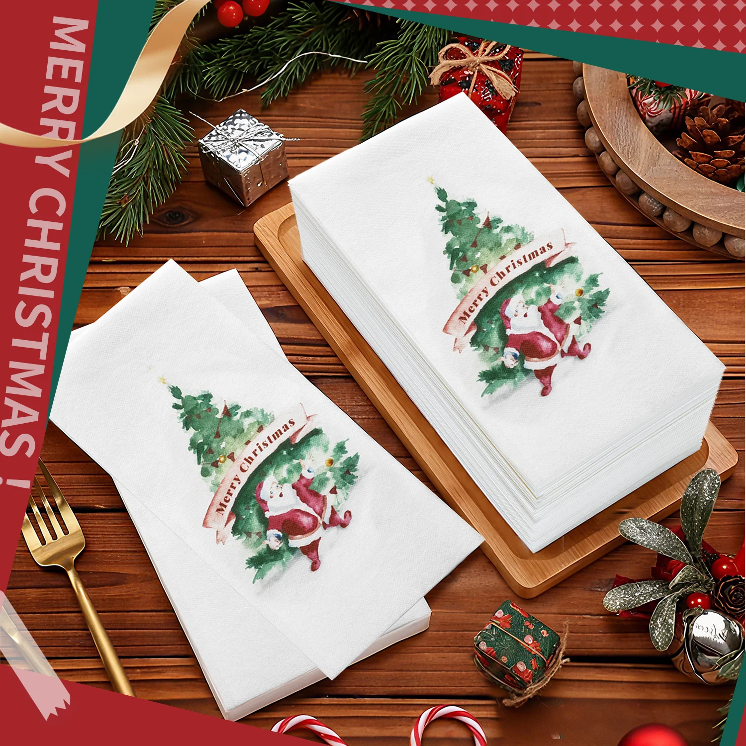 JINYUDOME Christmas Tree Santa Disposable Dinner Napkins Linen-Textured Highly Absorbent Holiday Party Table Decors and Supplies