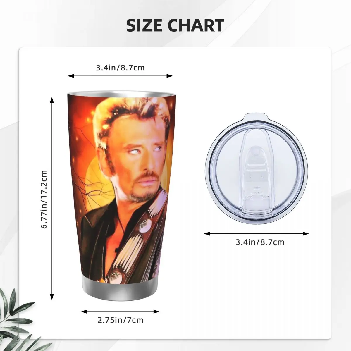 Johnny Hallyday Tumbler Vacuum Insulated Rock Music French Singer Coffee Cups Stainless Steel Office Home Mug Water Bottle, 20oz