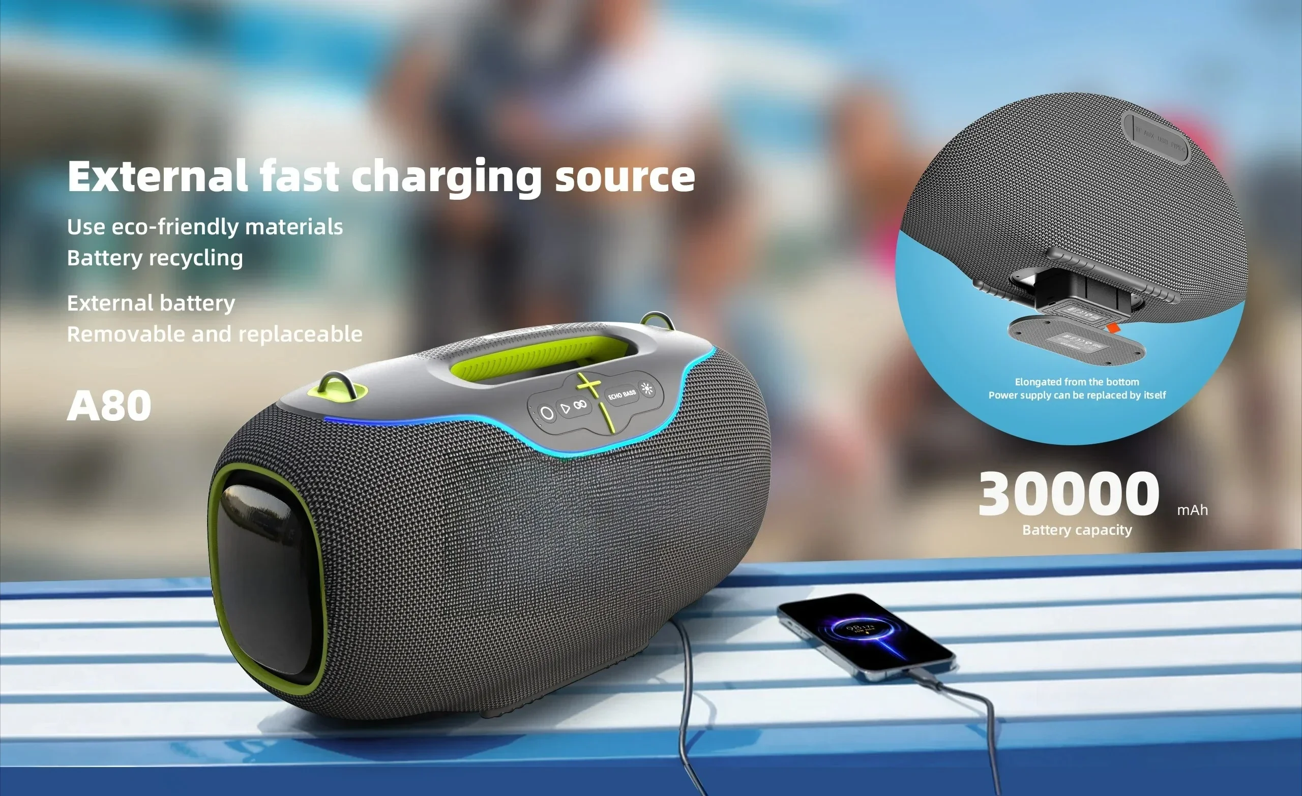 Bluetooth speaker 350W high-power portable, high-volume overweight subwoofer