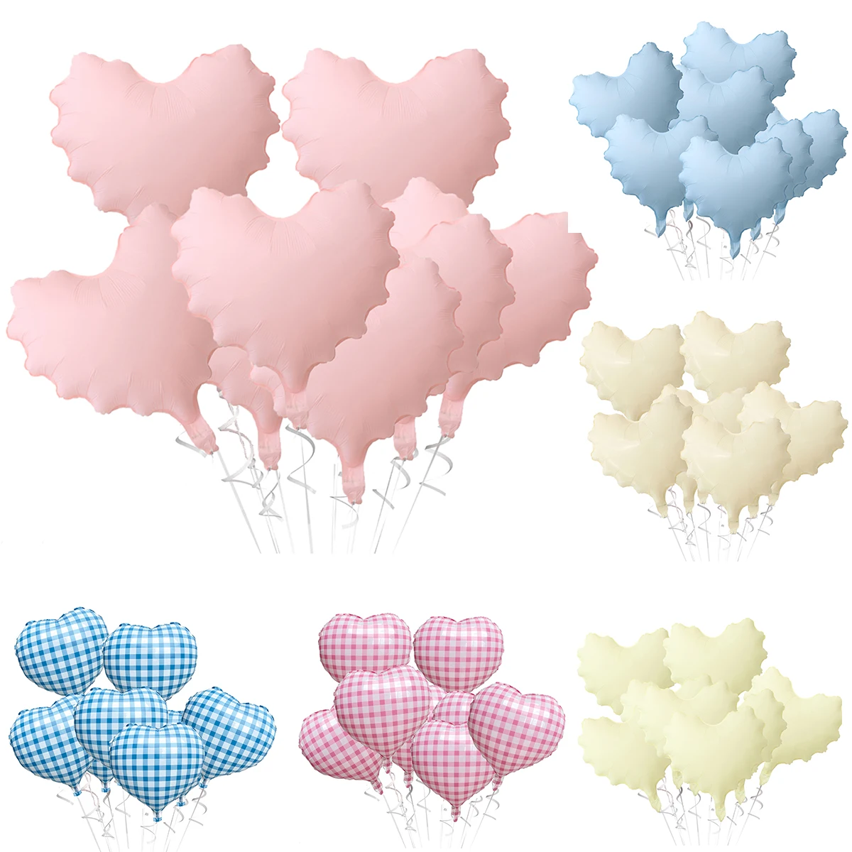 10pcs Pink wave Heart Foil Balloons Blue Pink Grid Pattern Heart Foil Balloon for Wedding Baby Shower Birthday Party Decoration