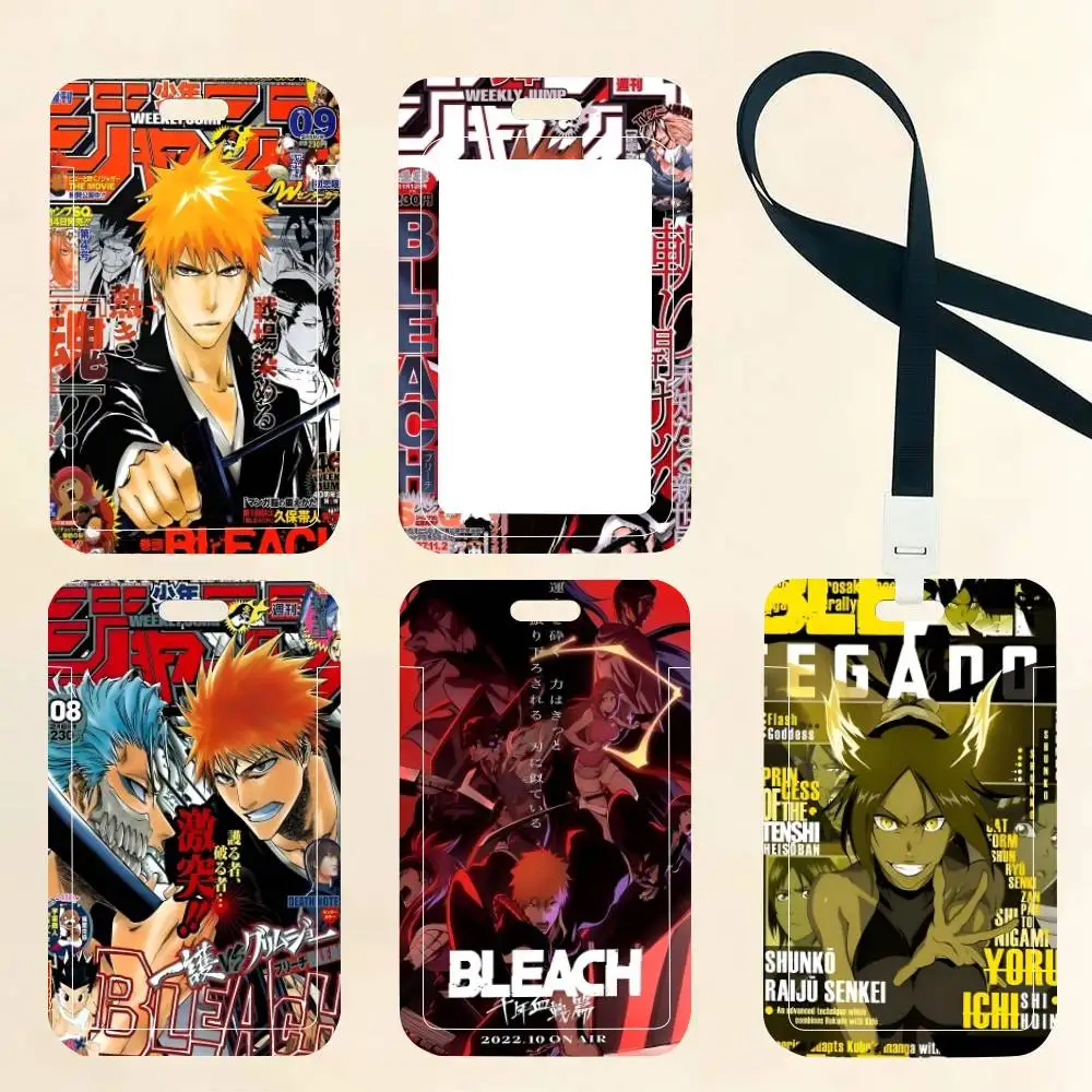 Anime Bleach ID Card Holder Neck Strap Pendant Door Badge Holder Lanyards Keychain Work Credential Case Gift
