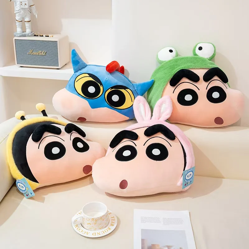 High-Quality Crayon Shin-chan Head-Shaped Plush Toy - Cute Anime Stuffed Doll, Soft Bed Pillow for Kids, Sofa Cushion, Birthday