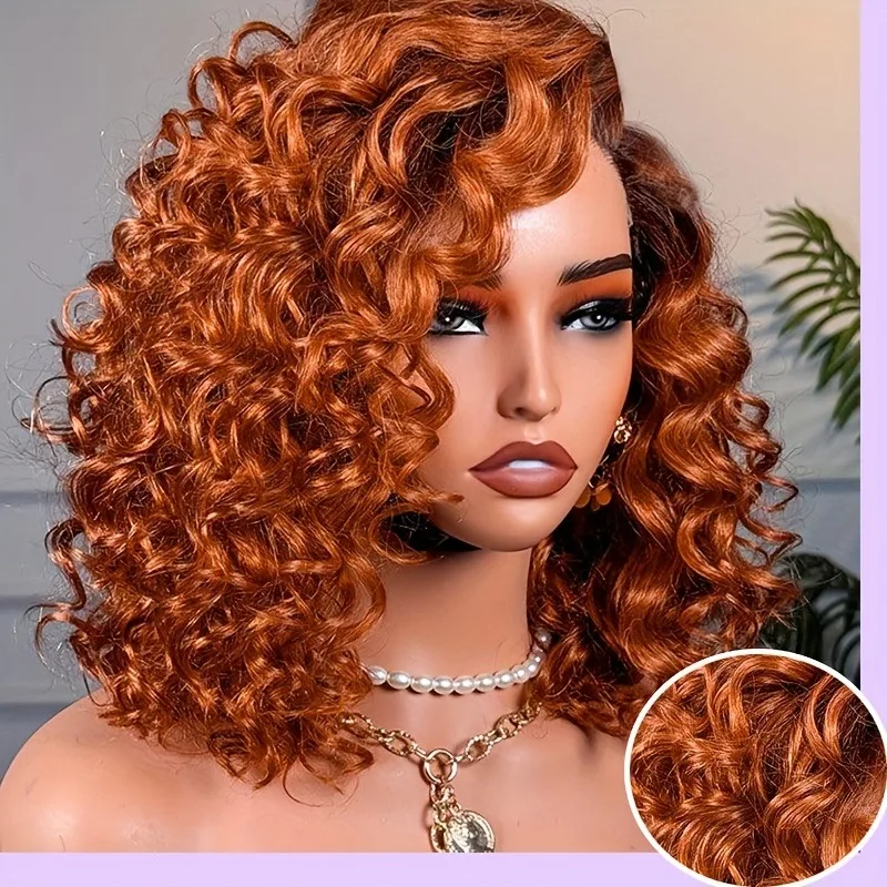 

Имбирь Боб Парик Человеческие Волосы 13x4 HD Глубокая Волна Парики Фронта Шнурка Человеческие Волосы 200% Плотность 350 # Кудрявый парик оранжевого цвета
