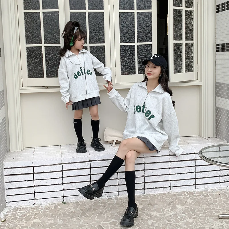 Family Shirt 2023 New Same Mom And Daughter Clothes Dad And Son Equal Clothing Korean Fashion Women Children Matching Sweatshirt