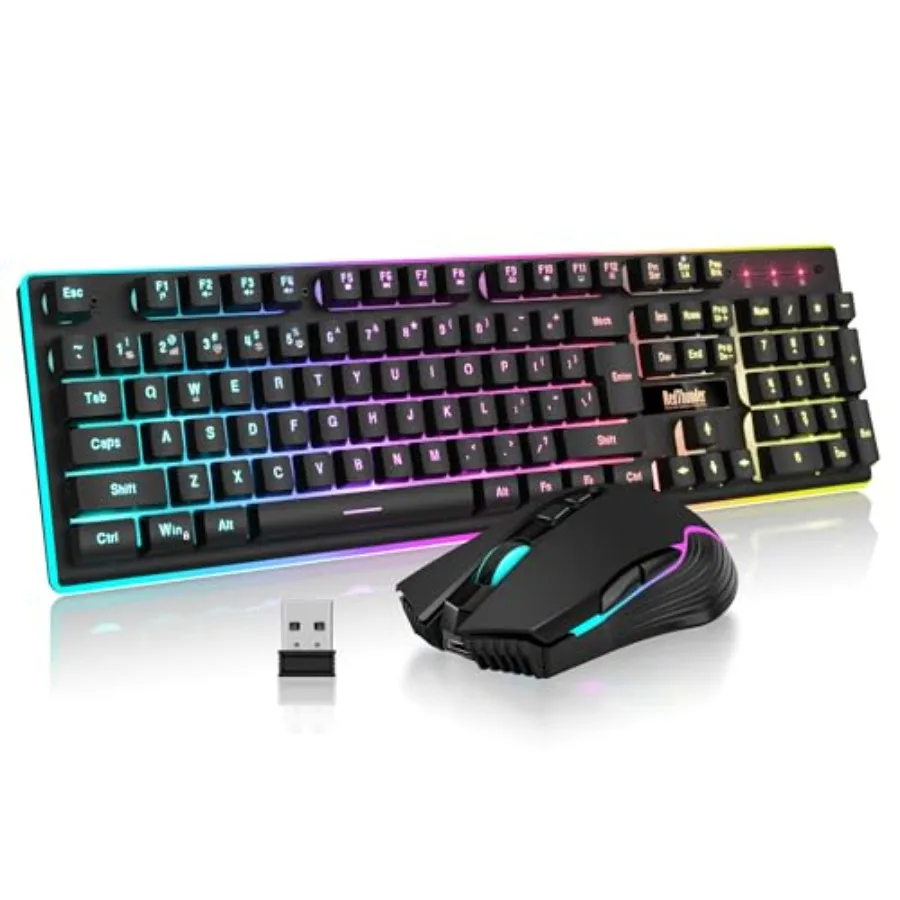 

RedThunder K10 Wireless Gaming Keyboard and Mouse Combo LED Backlit Rechargeable 3800mAh Battery Mechanical Feel Anti-ghosting