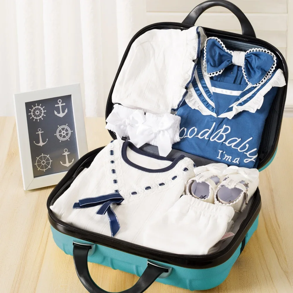 0-6 Months Fashion Summer Girls Gift Box Navy Style Boutique Baby Clothes for Girls