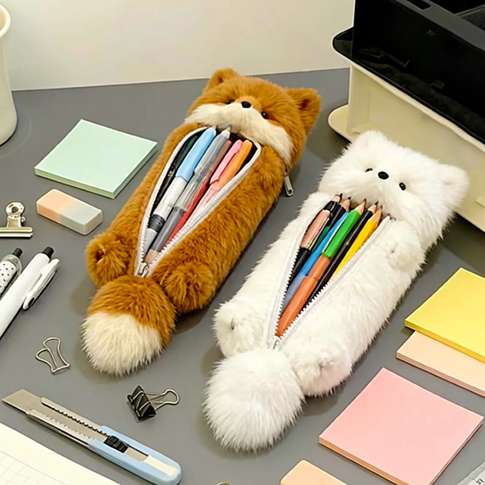 ぬいぐるみ鉛筆ケース-2-個動物文具オーガナイザーバッグかわいいペンホルダーポーチ学生作家子供ティーン大人用