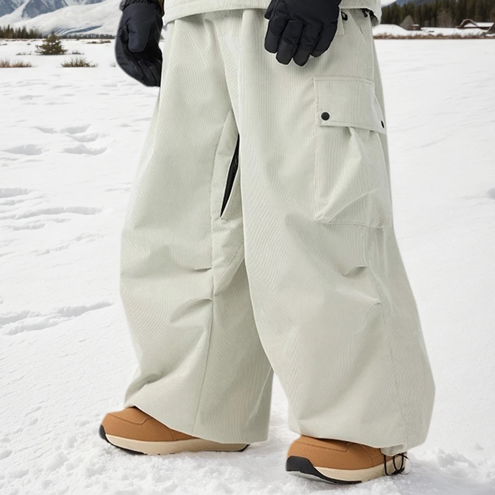 

GSOU SNOW 2025 Corduroy Baggy Ski Pants Outdoor Warm Waterproof Winter Trousers Snowfield Sports Loose Clothes Wide Leg Britches