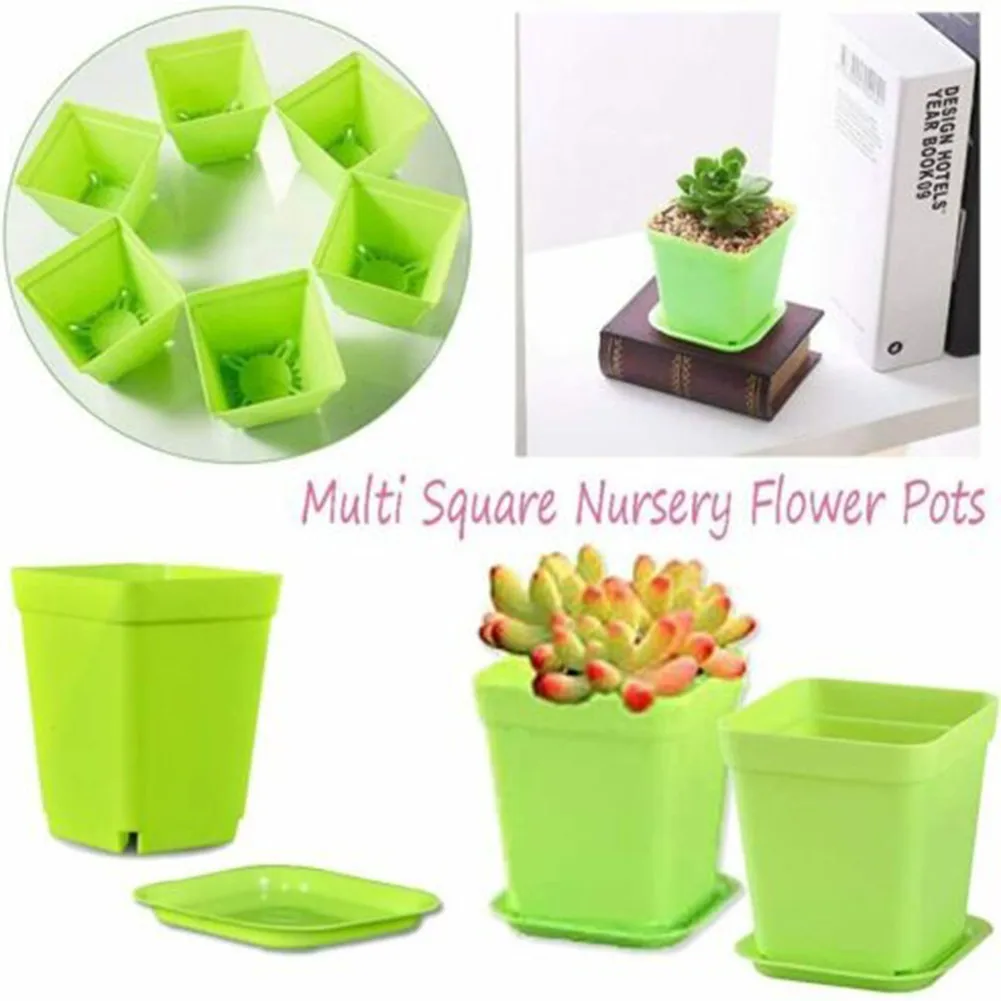 10 PCS Gardening Mini Colorful Multi Square Nursery Flower Pots Succulent Green Plants Plant Pot With Tray Home Decoration
