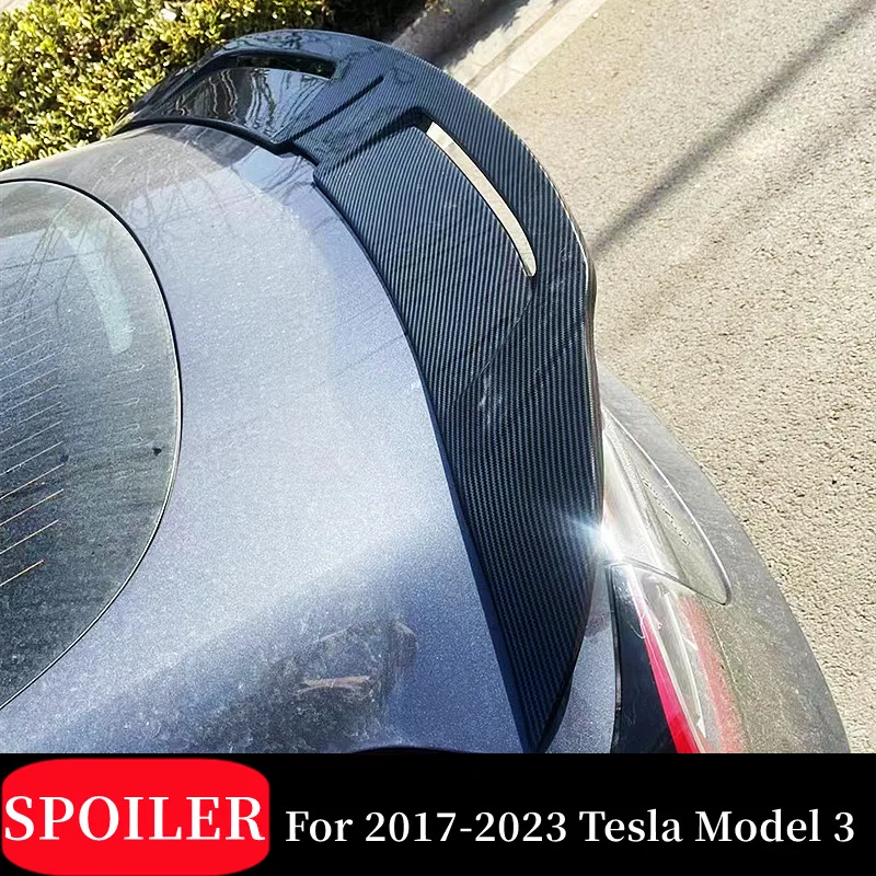 

For 2017 18 19 20 21 22 23 Tesla Model 3 Rear Trunk Lid Car Sport Spoiler Wings Black Carbon Exterior Tuning Accessories Part