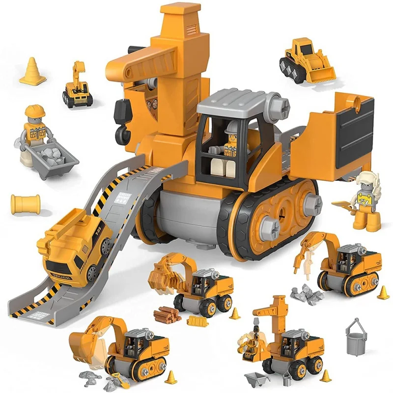 

DIY Take Apart Engineering Vehicle Scene Toy for Kids - Construction Truck Set with Operating Crane STEM Educational Building Ca