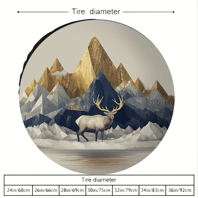 Geometric Deer Mountain Spare Tire Cover Durable Polyester Fiber Protector for SUVs