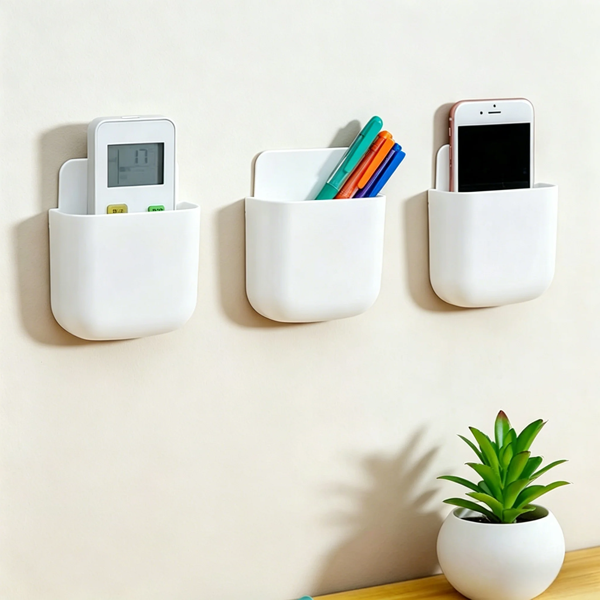 Wandmontierte, bohrfreie Aufbewahrungsbox, Fernbedienungs- und Handyhalterung, Organizer-Ständer für Klimaanlage, TV-Box, Regal – Detail 1