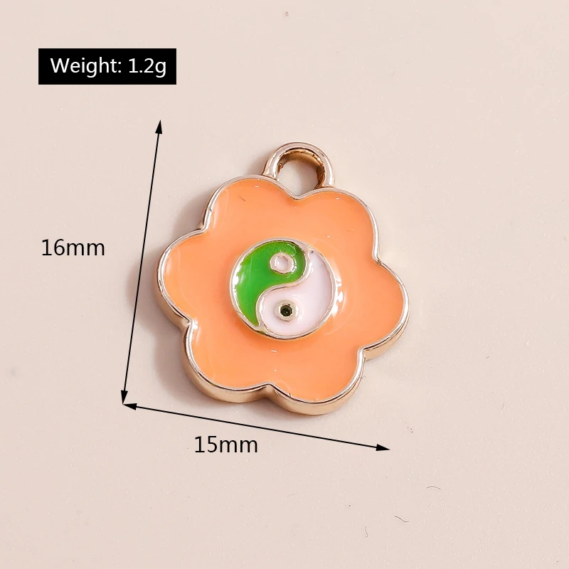 10 Stück gemischte, niedliche Emaille-Anhänger in Form von Tai-Chi-Blumen und Herzen für die Schmuckherstellung, Ohrringe, Halsketten, Armbänder, DIY-Bastelarbeiten und Accessoires. – Detail 7