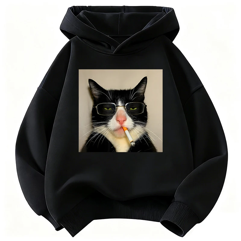 Herbst Frühling Mode Retro Vintage Rauchende Katze Kinder-Sweatshirt Niedlicher Harajuku Hoodie für Jungen Mädchen Lässige Kapuzenpullover
