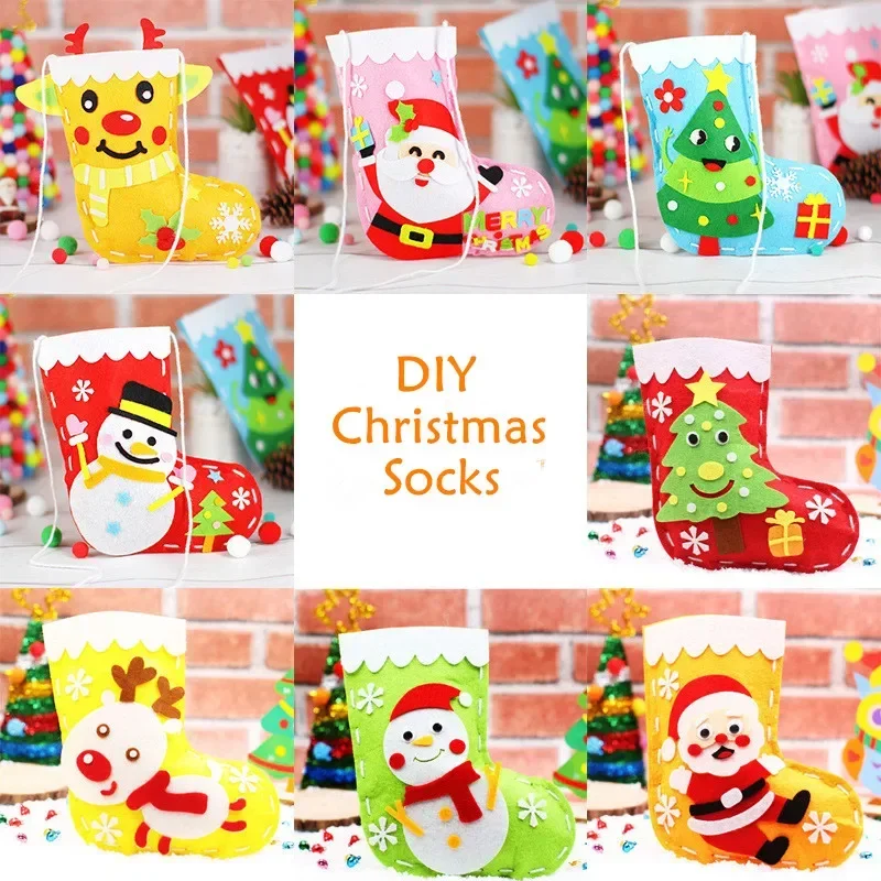 DIY Christmas Decoration Handicraft Craft Toys Socks Hat Handbag Kindergarten Handmade Materials Kits Kids Gifts