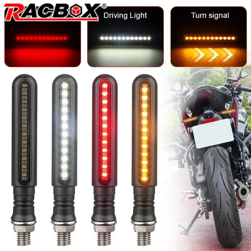 24LED Motorcycle Turn Signal Light 10mm Front Rear Light Indicators Lamp Flowing Amber Light Red Tail Brake Lamp White DRL 12V