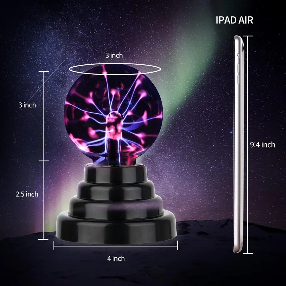 Lampe boule de Plasma magique de 3 pouces, veilleuse d'ambiance LED uniquement en verre sensible au toucher, lumière Plasma, décoration de chambre à coucher, cadeaux pour enfants