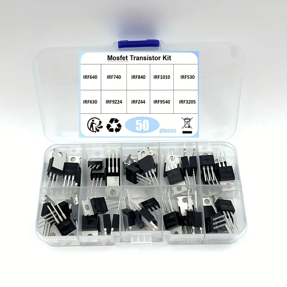 50Pcs/Box 10 Values Field Effect Transistor Kit IRF3205 IRF640 IRF740 IRF840 IRF530 IRF630 IRF1010 IRFZ44 IRF9540 IRF820 IRF9Z24