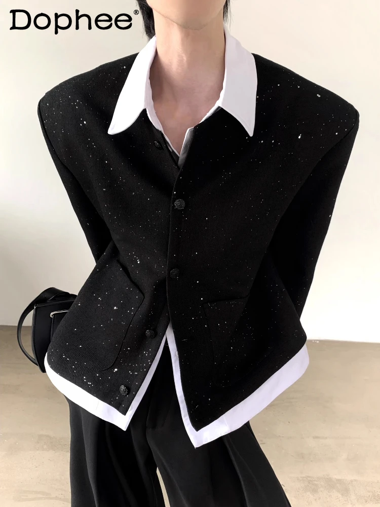 

Мужские осенние новые модные стеганые куртки на плечах 2025, высококачественные благородные куртки с эффектом флэш-пальто, маленькие ароматные пальто из двух частей