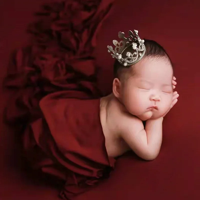 Newborn Photography Red Cloth Crown Theme Set Baby Full Moon Photo Milk Silk Wrap Prop ベビーフォト 소품