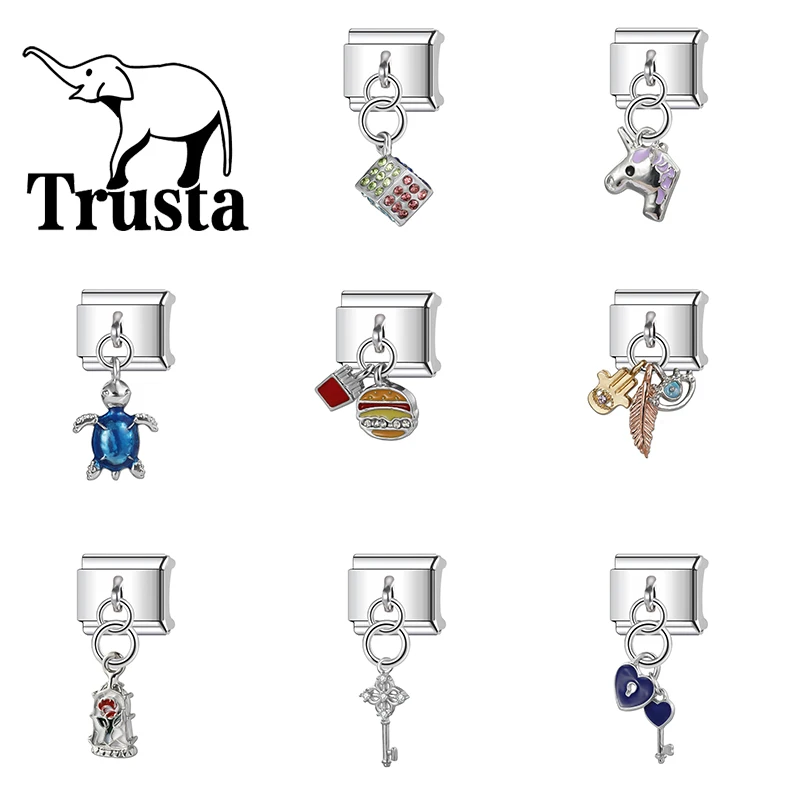 Trusta 2025 Turtle Charm Italian Links 9mm Bracelet Pendant Removable Stainless Steel for Women DIY Jewelry  Wholesale N450