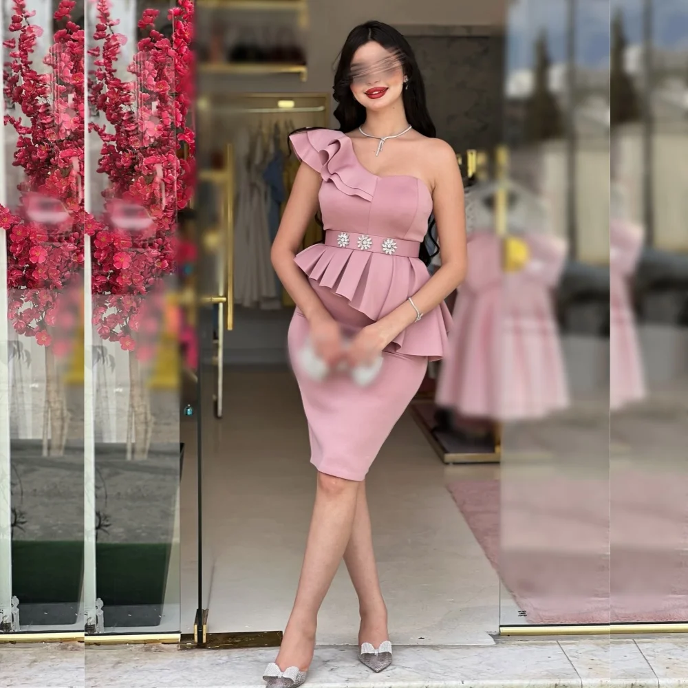 

Customized Grace One-shoulder Women's Evening Dress Rhinestone Sheath Short Dresses Bespoke Occasion Elegant Party Gown Formal