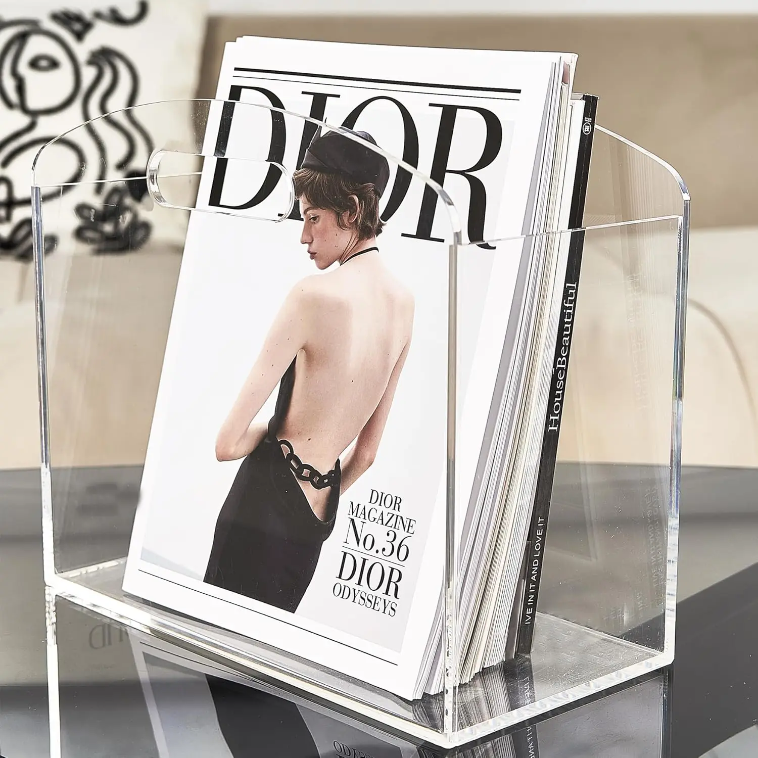 

Clear Acrylic Magazine Holder with Handles, Modern Organizer for Bathroom, Bedroom, Living Room and Office