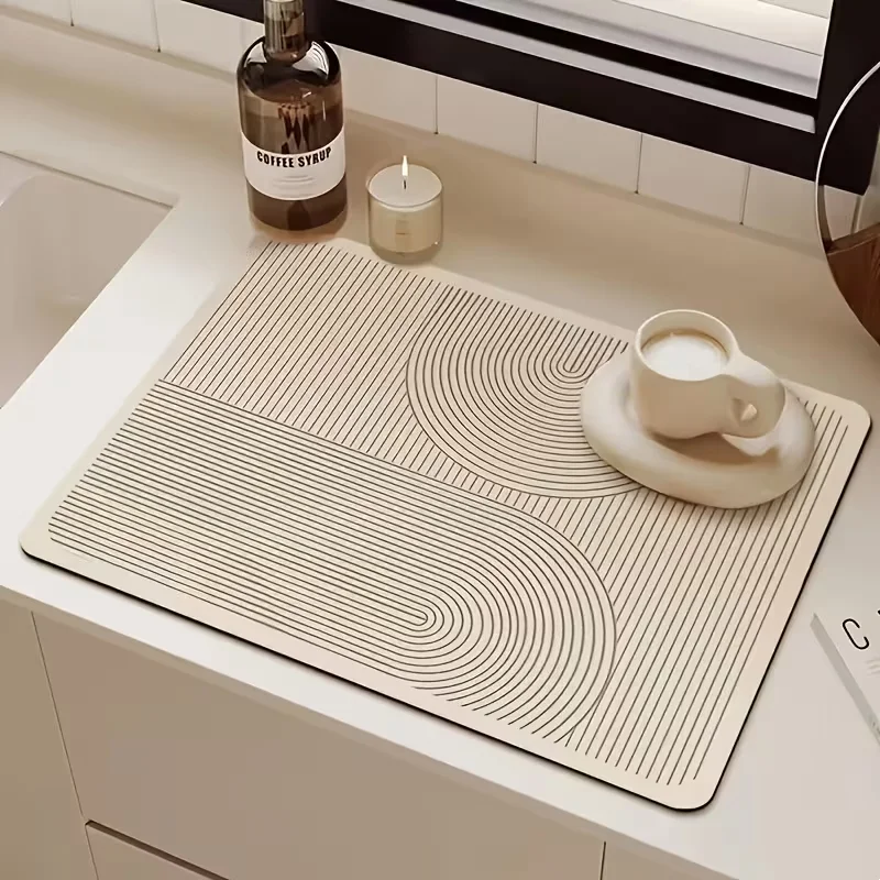 Fast Drying Mat Cream Minimalist Double Border Style Kitchen Counter Pad Super Absorbent Protection Dustproof Placemat Pad