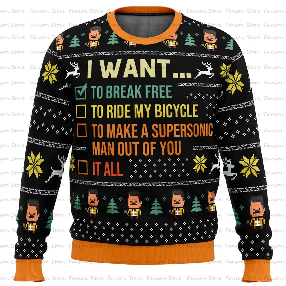 I Want To Break Free Queen Ugly Christmas Sweater Cartoon Anime Women Men Pullover Tops 2025 Couple Hoodie Sweatshirt