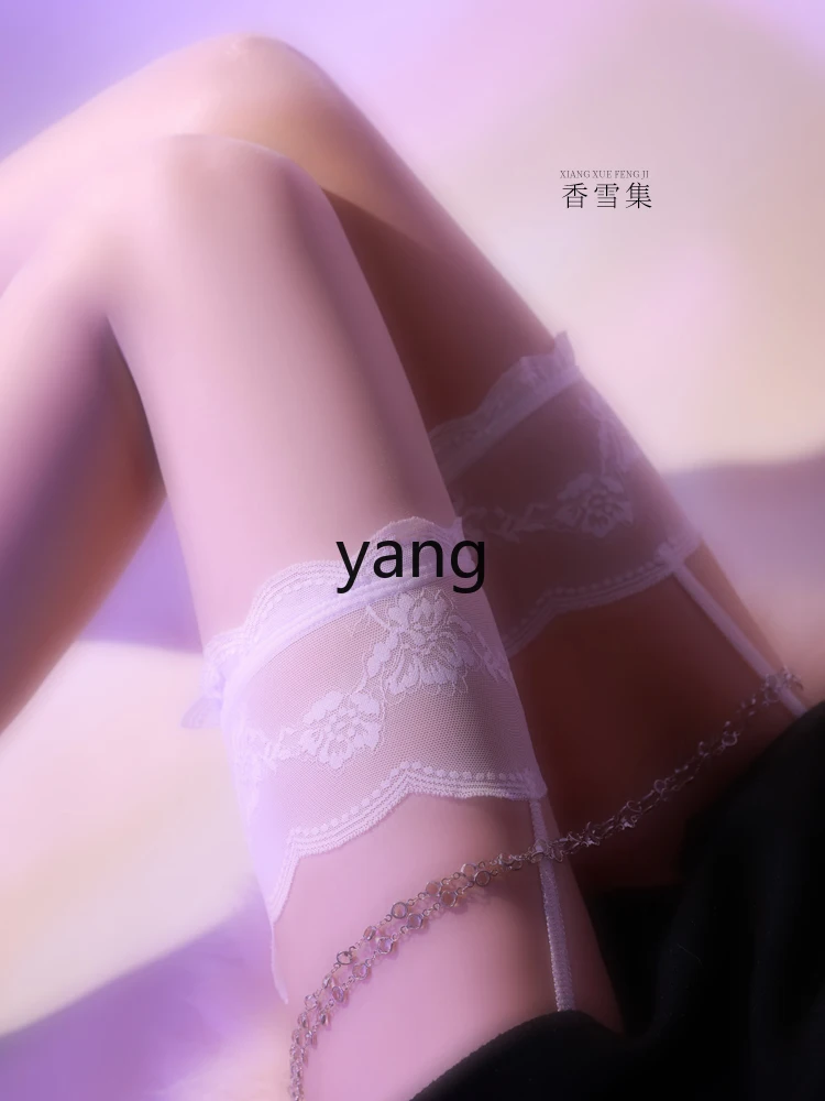 LMM ultra-thin open crotch lace sexy free suspender integrated stockings