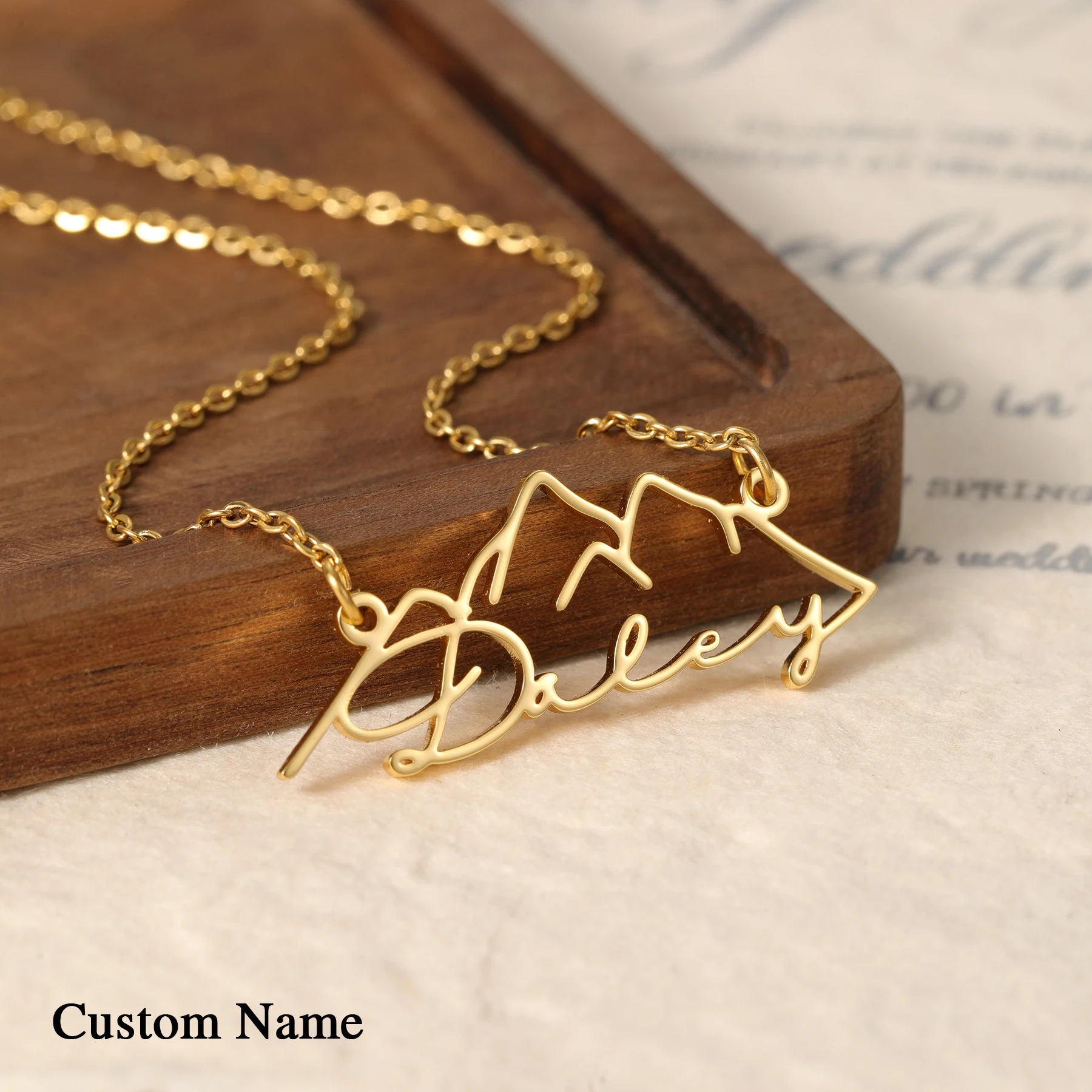 Collar con nombre personalizado de silueta de montaña, regalo de Navidad de acero inoxidable para mujer, joyería personalizada, Idea de regalo de cumpleaños