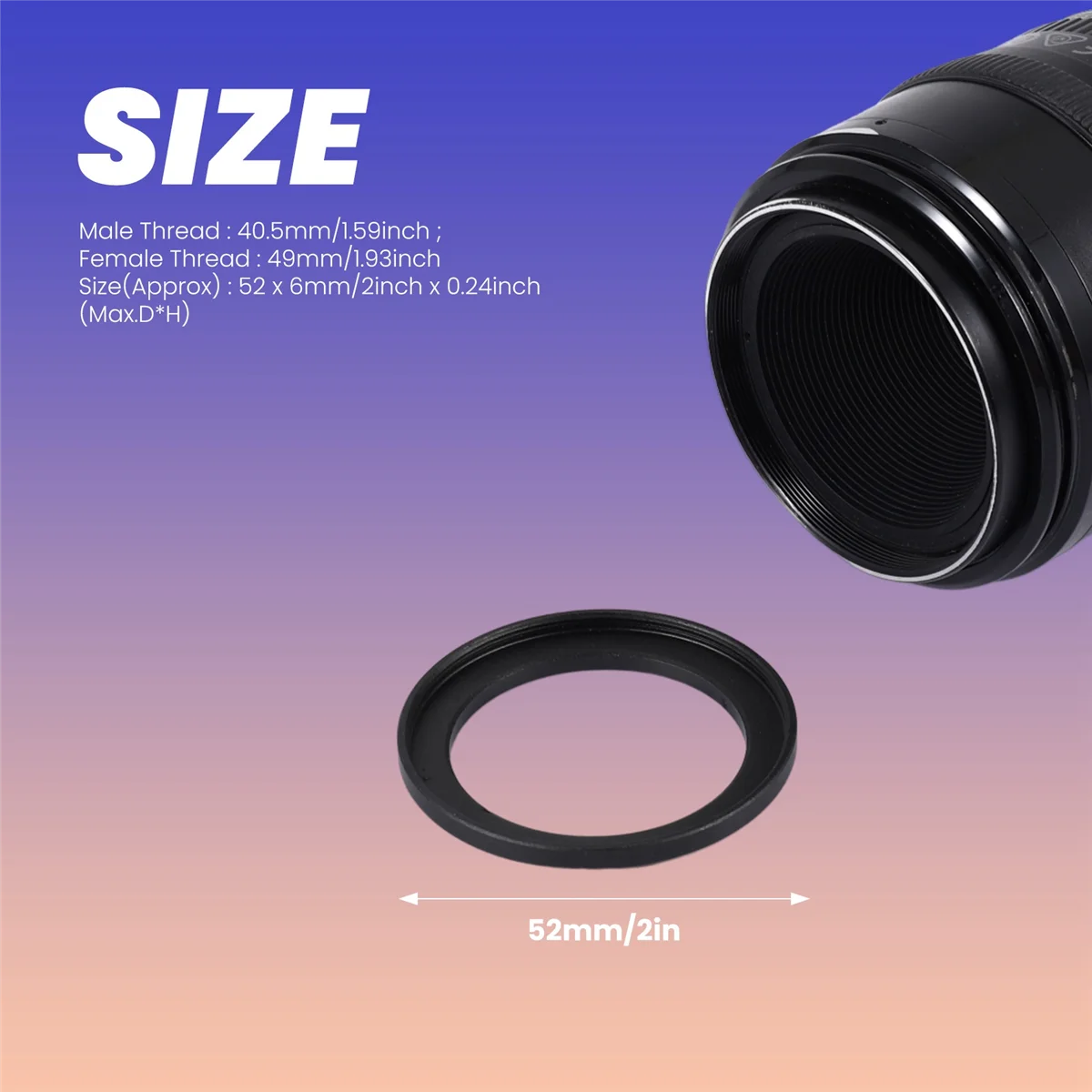 O adaptador do filtro do metal para a câmera, substituição, aumenta o anel, 40.5mm-49mm
