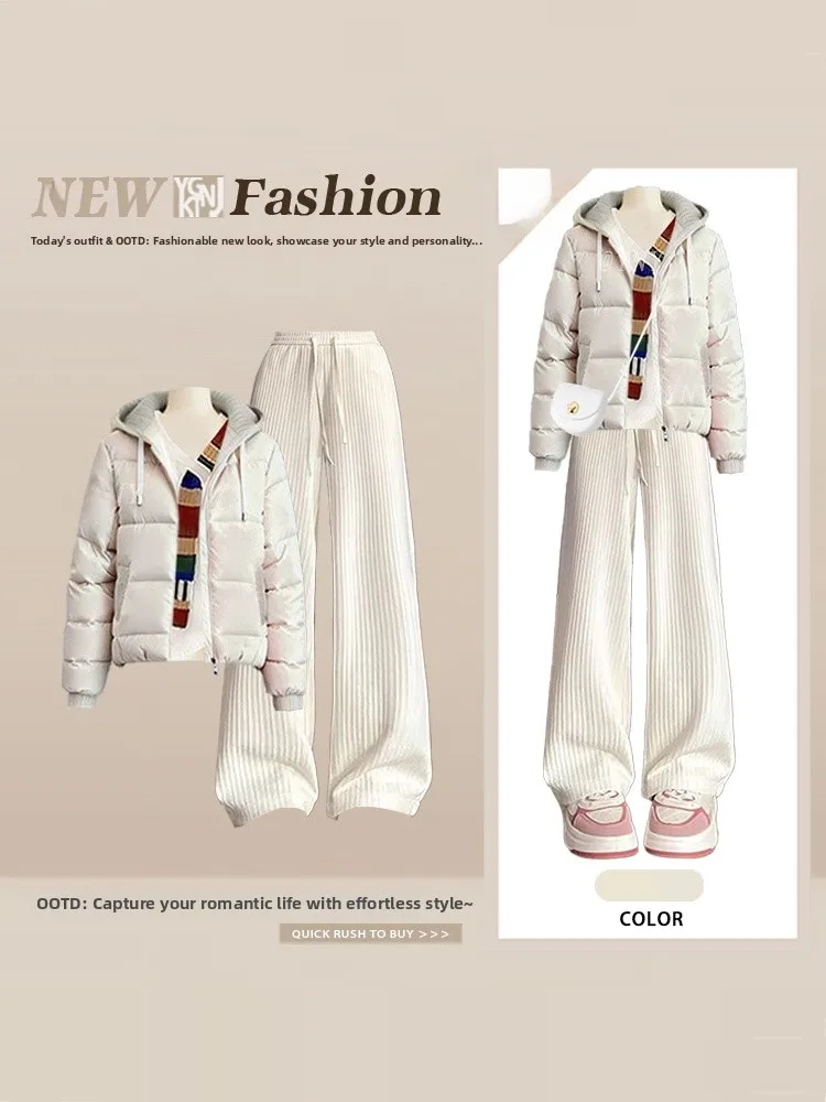 

Winter Knitted Cotton Jaet Set Women's Loose High Waist Wide Leg Casual Pants Tee Piece Set Soft Lazy Sle Comfortable Fit