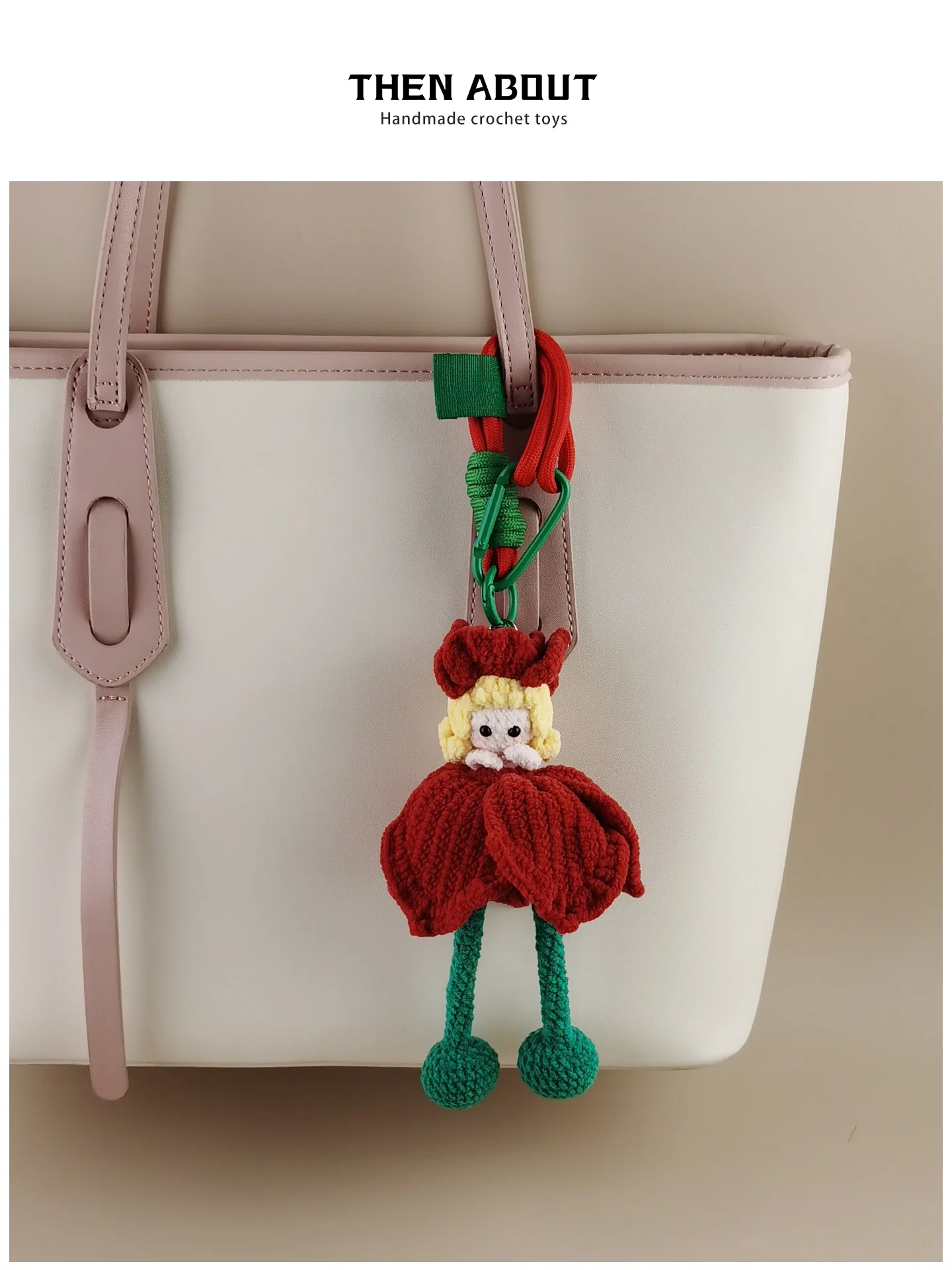 Handmade Crocheted Rose Fairy Doll Bag Charm Backpack Accessory Unique Creative Gift Fashionable Cartoon Patterned Pendant