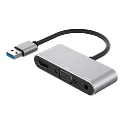 USB 3.0 HUB to VGA HDMI 3.5 Audio Adapter Dock  3 in 1 1080P HD Multi-Display Converter Splitter for Windows 7/8/10/11、 MAC OS