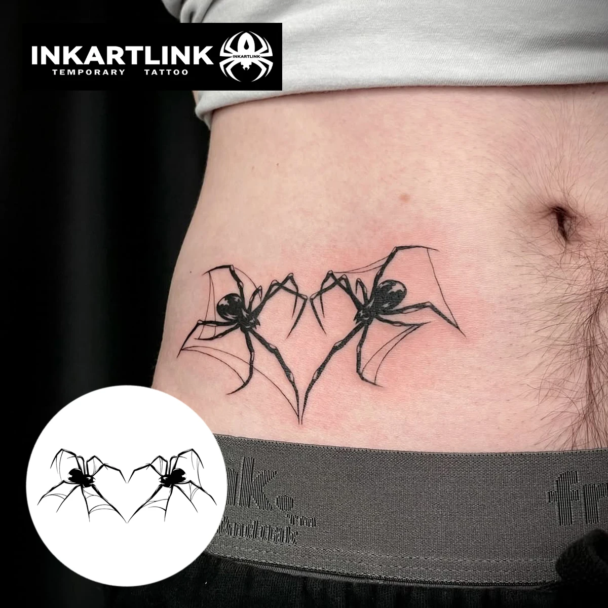 INKARTLINK Symmetric Spider Love Tattoo Sticker Waterproof Temporary Tattoo Color Holding for 1-2 Weeks