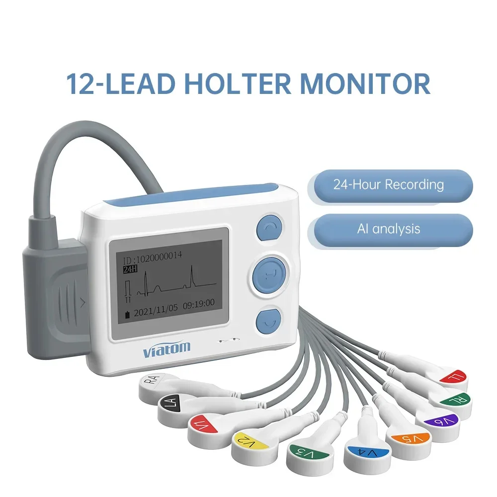 12 lead Holter monitor recorder 24-hour continuous monitoring ECG and heart rate device monitor ECG electrode data stora