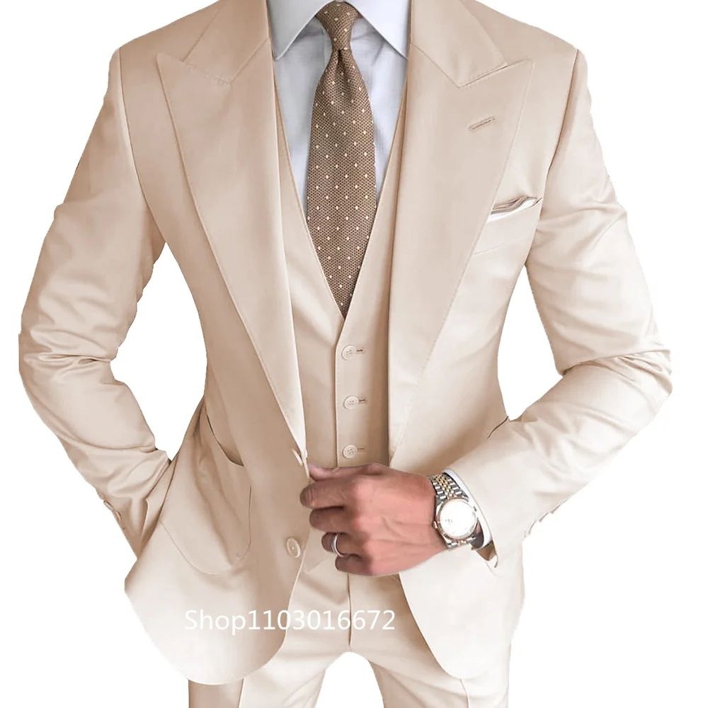 

Quality Solid Business Men Suits Slim Fit Male Clothing Elegant Wedding 3 Piece Two Buttons Jacket Vest Pants Party Sets