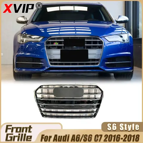 XVIP 퍼펙트 매치 프론트 크롬 블랙 S6 스타일 어퍼 그릴 범퍼 그릴 Audi A6 S6 C7 4G 2016-2018 RS6 스타일 레이싱 그릴