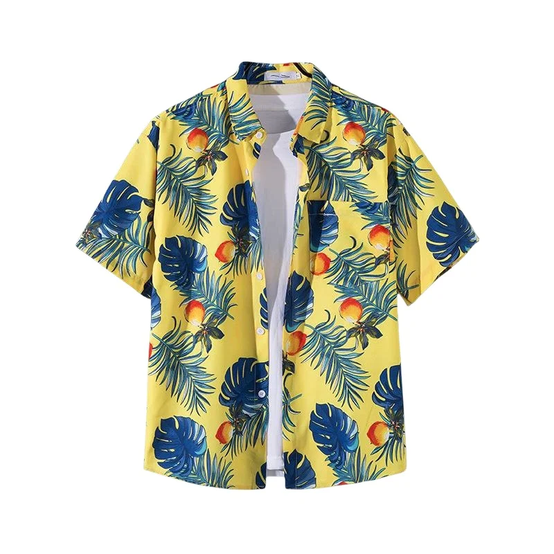 

Summer Men's Seaside Vacation Travel Loose Casual Flower Shirt Handsome Hawaiian Beach Retro Short Sleeve Floral Shirt Jacket