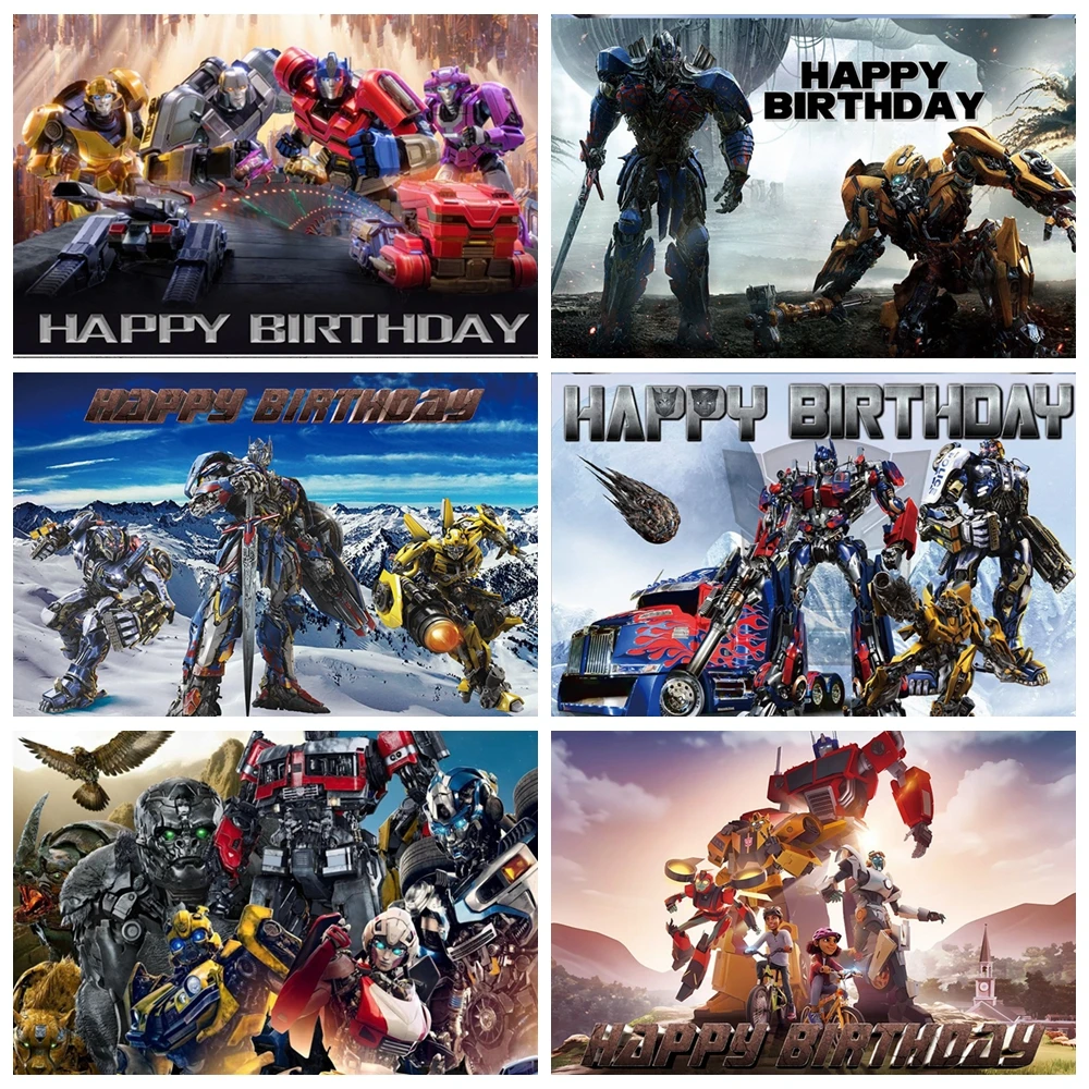 Transformers Bumblebee Optimus Prime Birthday Party Backdrop Yellow Black Truck Mask Gear Custom Boys Kids Cake Banner Decor