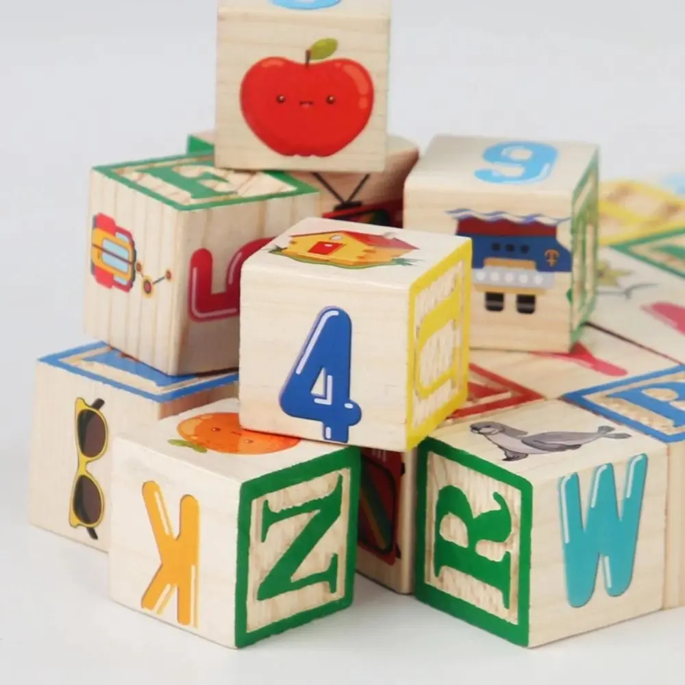 Kognition Lernen Holzbausteine Alphabet & Zahlen Früherziehung Buchstabe Kognitives Spielzeug ABC Buchstabe Cartoon