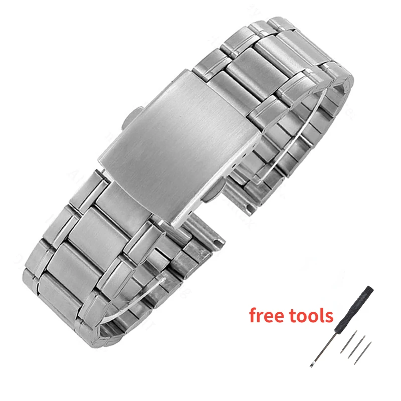 Stainless Steel Links Watch Bands 12/14/16/18/20/22/24mm Metal Strap Clasp Replacement Light Weight Band Watch Accessories