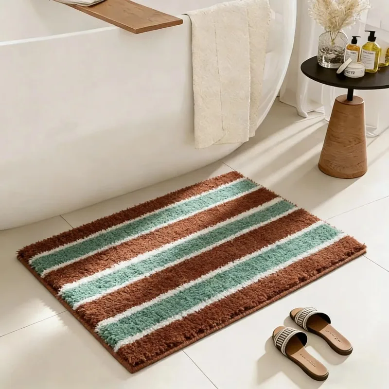 VIKAMA Two-Tone Striped Doormat: Insulating, Heat-Retaining, and Non-Slip Bathroom, Entryway, and Foyer Doormat for Home Decor