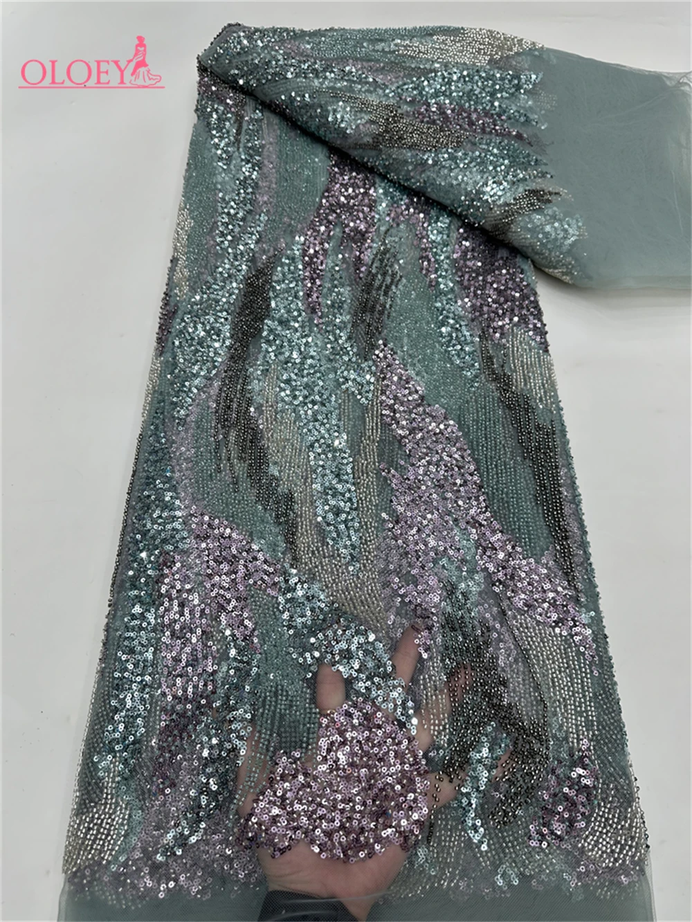 Latest Hot Sale Fashion Africa Lace Fabric High Quality Handmade Embroidery Lace With Beads Sequins Party For Wedding Dress