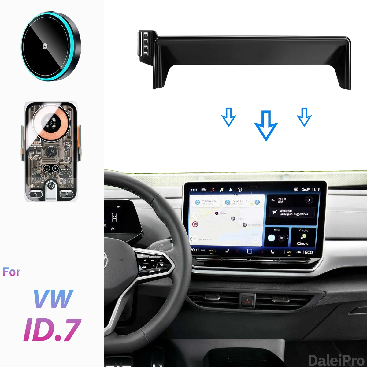 For Volkswagen ID.7 GTX Tourer 2025 Car Phone Holder Screen Fixed Clip Wireless Charger Custom-fit Phone Screen Base Accessories