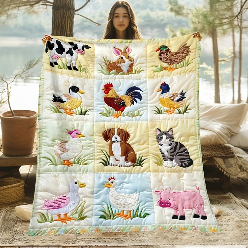 1pc  Cute Farm Animal Quilted Blanket Soft Cozy Nursery Throw Blanket for Kids and Pet Lovers