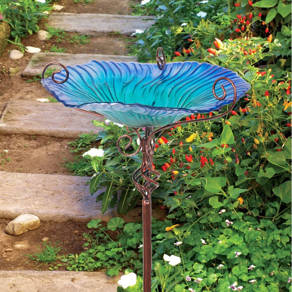 Large Outdoor Glass Bird Bath Garden Feeding Bowls Water Bath Spa Table Balcony